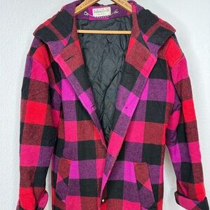 Vintage Ashley Scott Jacket Women's L Wool Blend Pink Plaid Button Made In USA